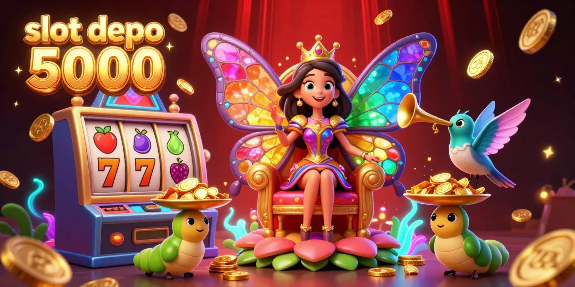 Experience thrilling wins with slot depo 5000, featuring dynamic cartoon characters and vibrant casino elements.